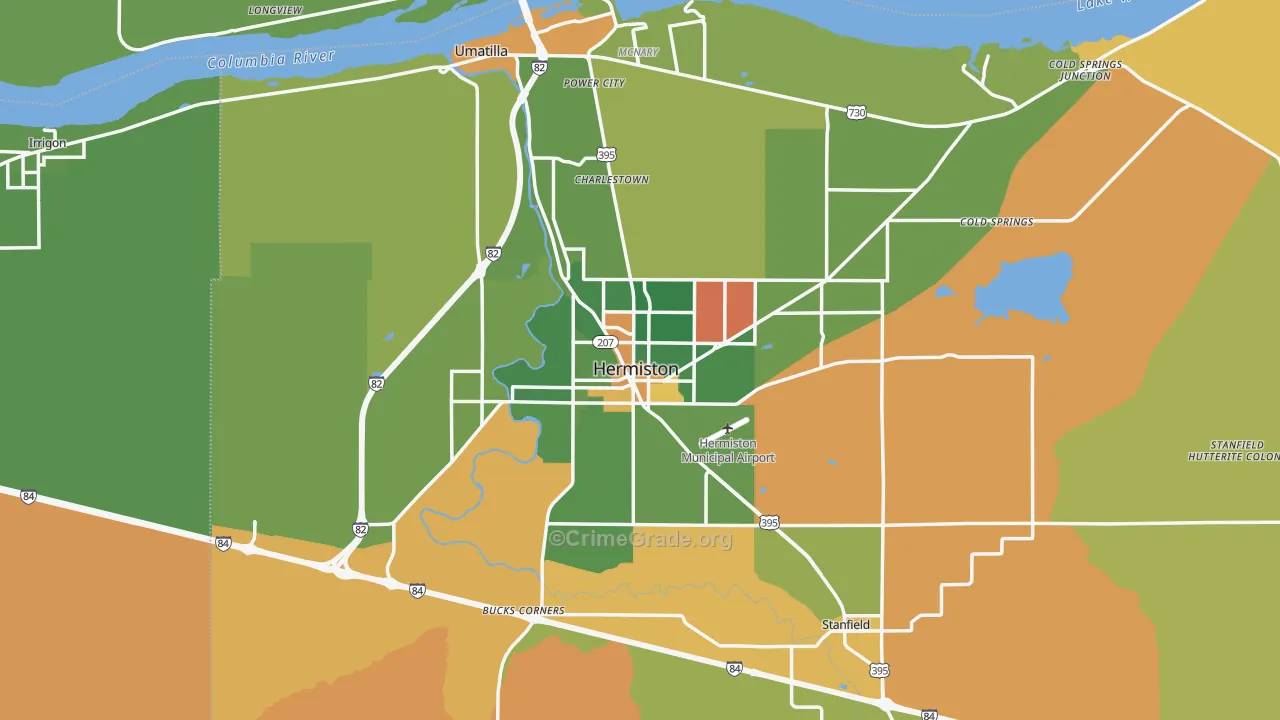 Hermiston, OR Map of Arson Rates