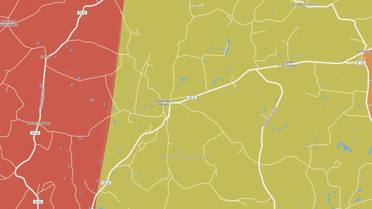 Hermitage Springs, TN Map of Arson Rates