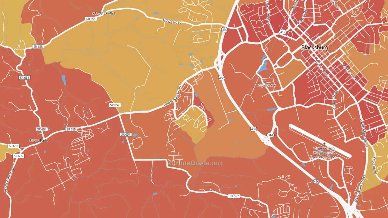 Hethwood-Prices Fork, Blacksburg, VA Map of Arson Rates