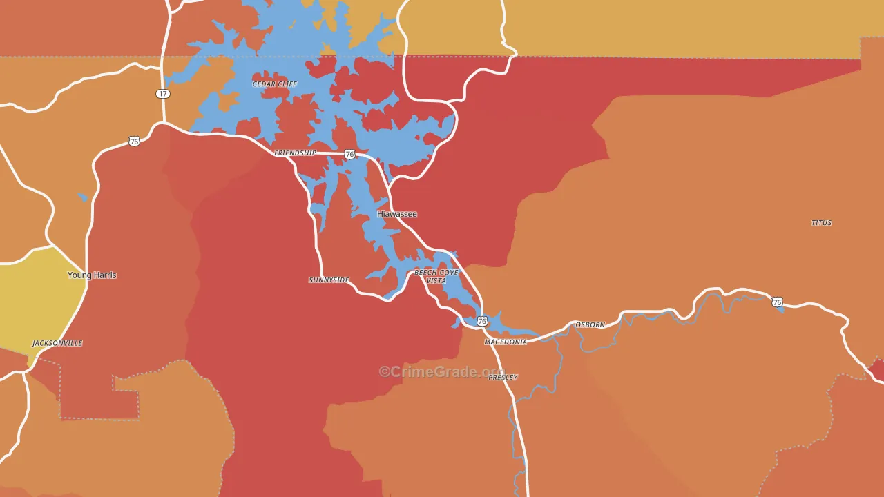 Hiawassee, GA Map of Arson Rates