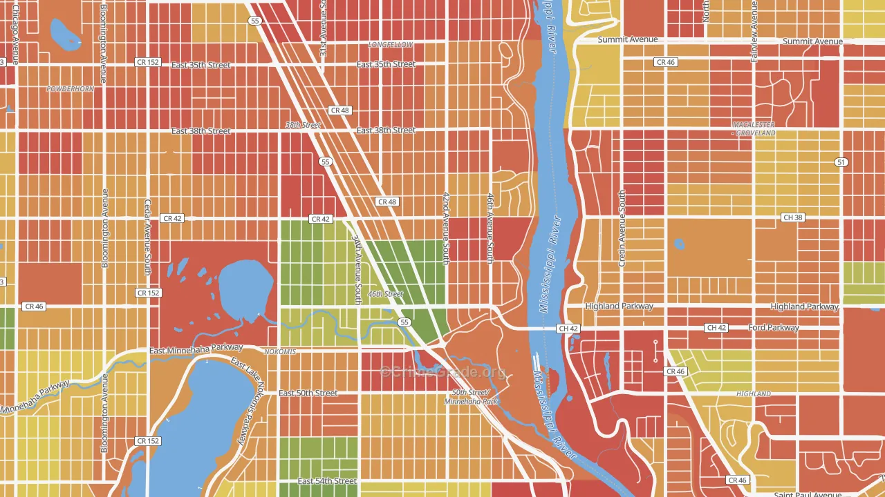 Hiawatha, Minneapolis, MN Map of Arson Rates