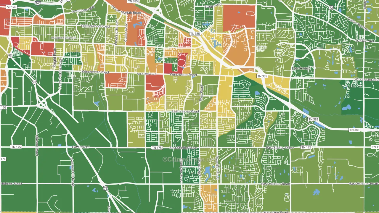 Hickory Ridge-South Riverdale, Memphis, TN Map of Arson Rates
