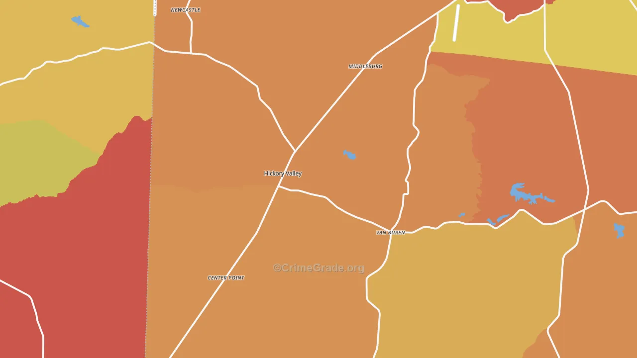 Hickory Valley, TN Map of Arson Rates