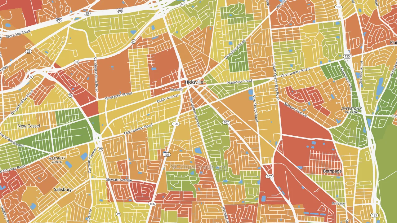 Hicksville, NY Map of Arson Rates