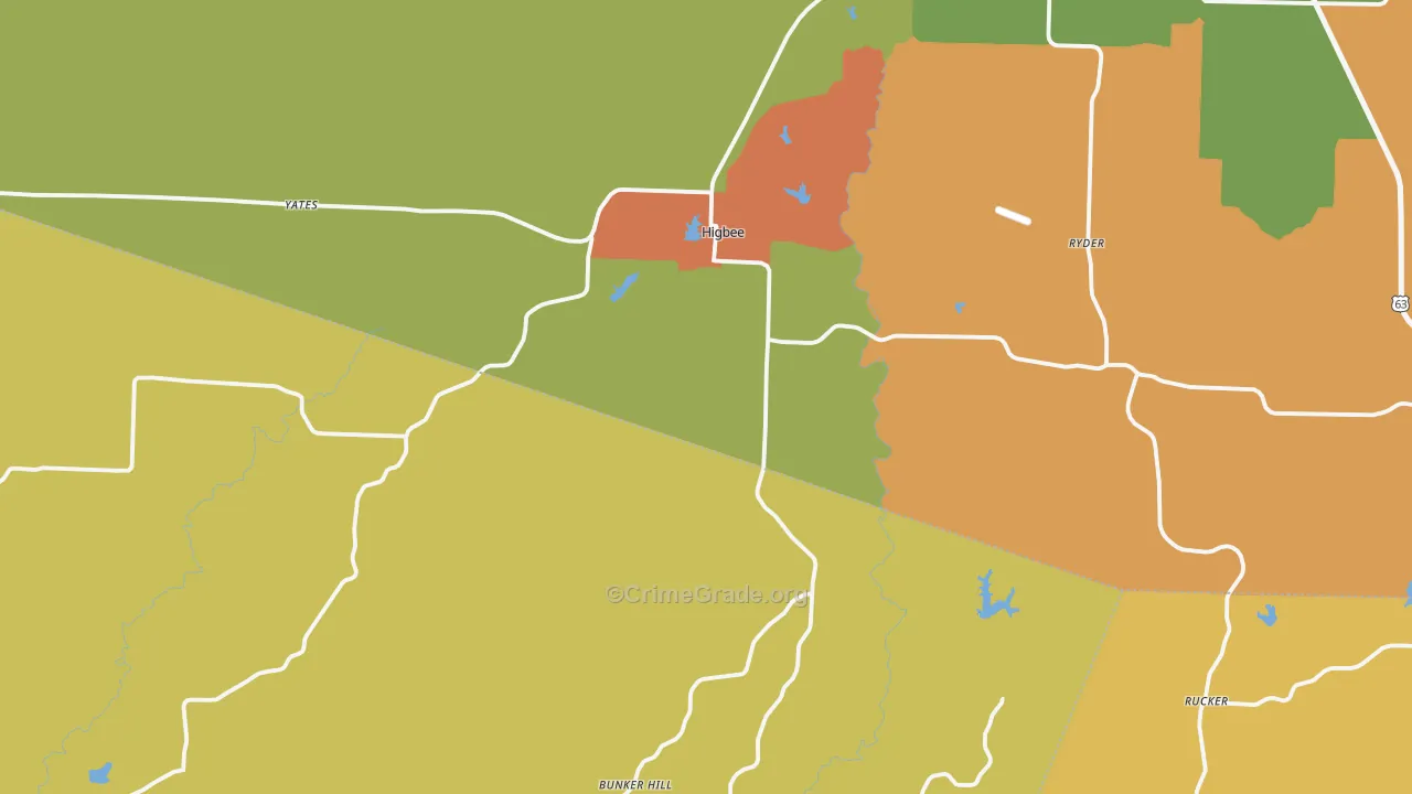Higbee, MO Map of Arson Rates