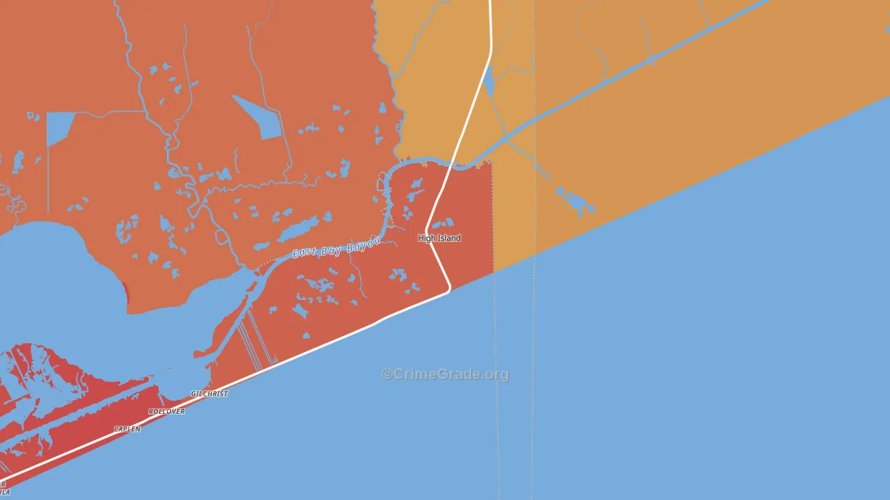 High Island, TX Map of Arson Rates