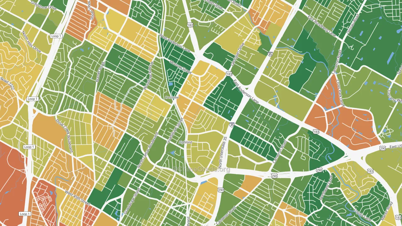Highland, Austin, TX Map of Arson Rates