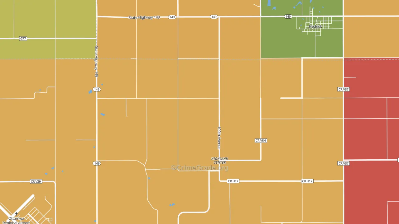 Highland Center, IA Map of Arson Rates