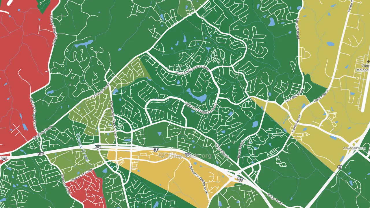 Highland Creek, Charlotte, NC Map of Arson Rates