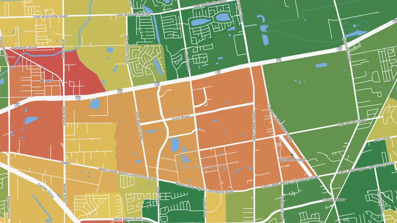 Highland Farms, Baytown, TX Map of Arson Rates