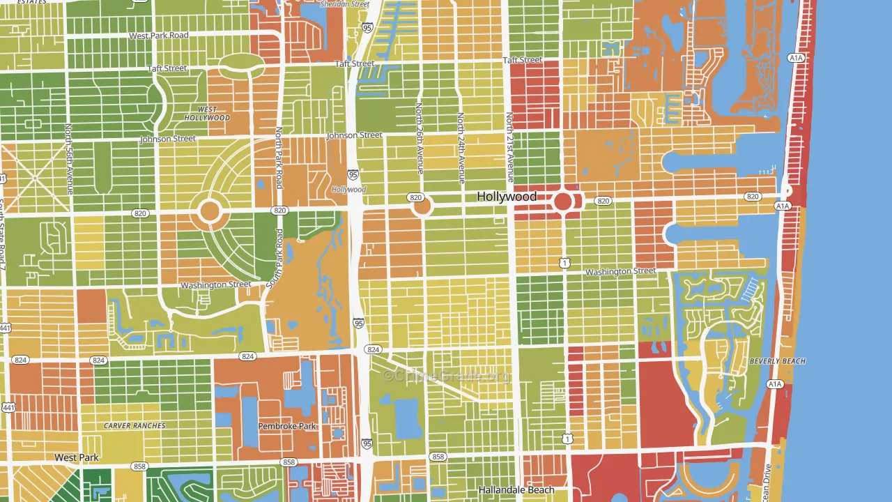 Highland Garden, Hollywood, FL Map of Arson Rates