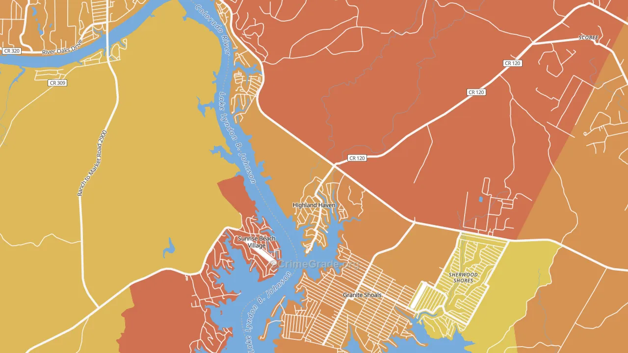 Highland Haven, TX Map of Arson Rates