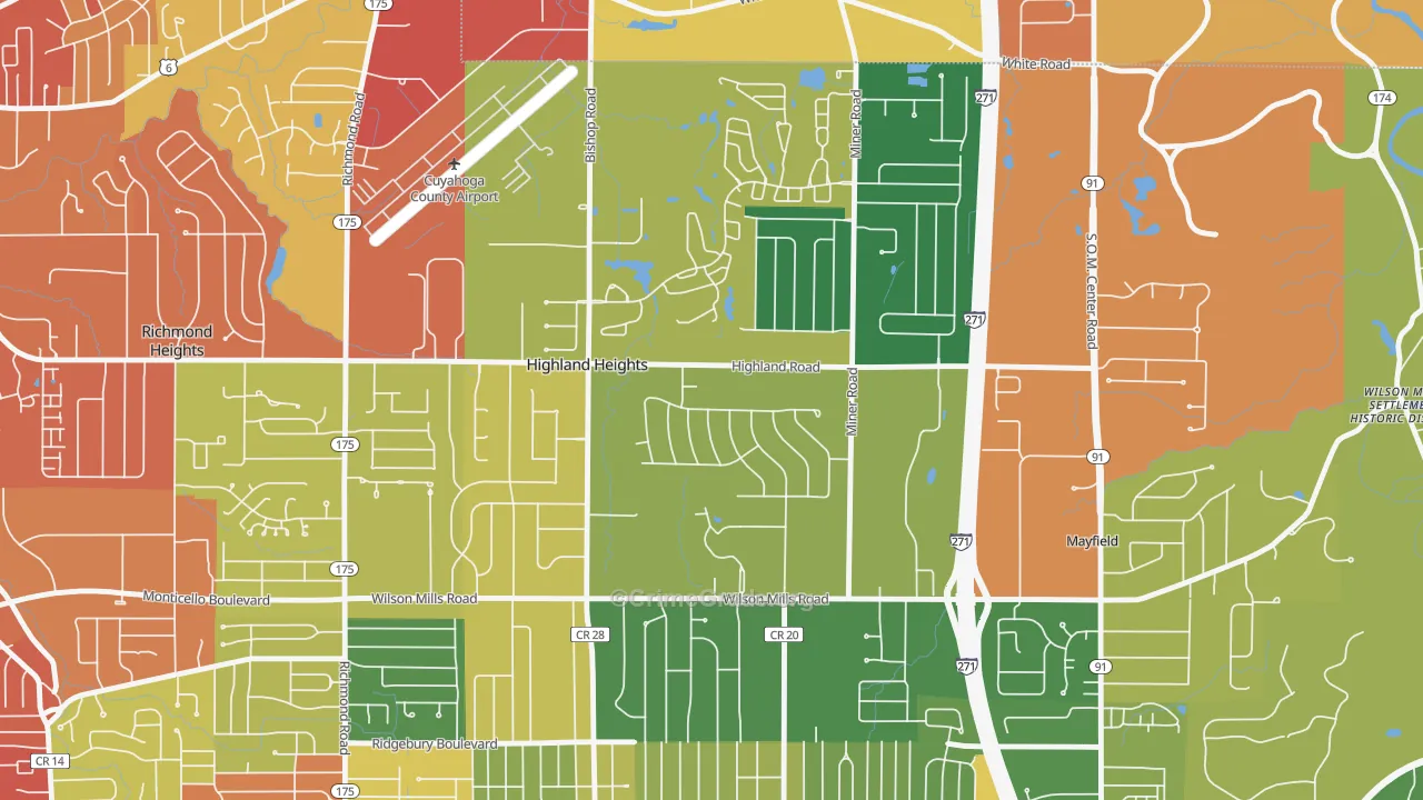 Highland Heights, OH Map of Arson Rates