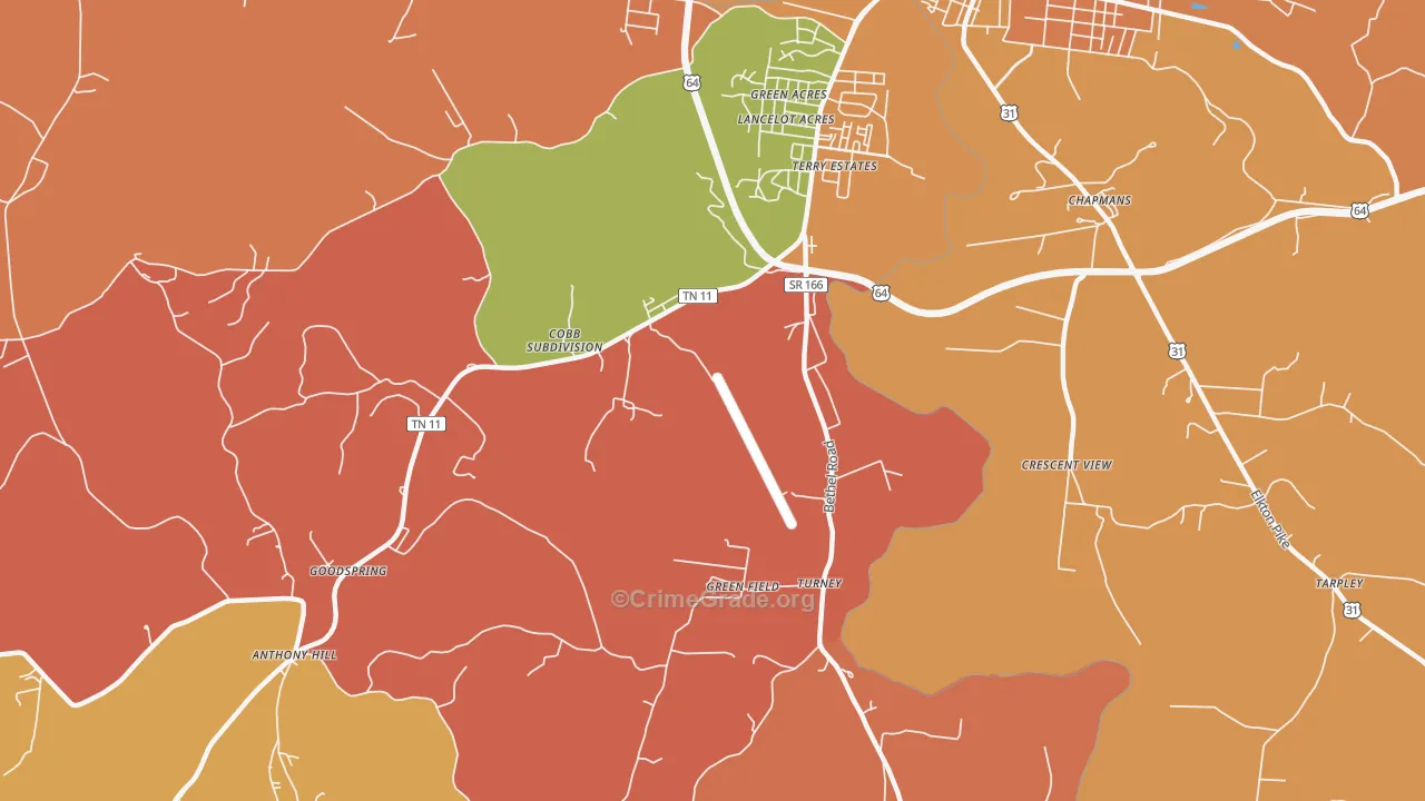 Highland Heights, TN Map of Arson Rates