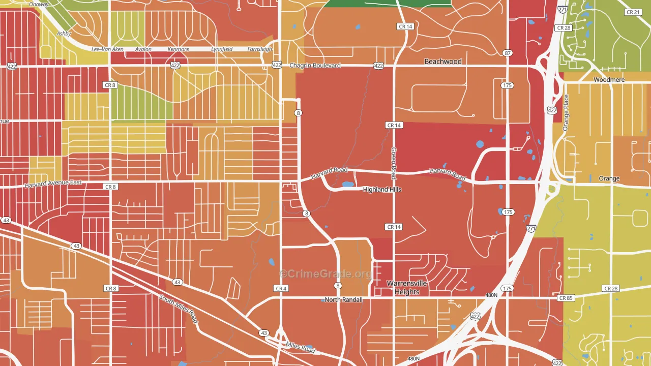 Highland Hills, OH Map of Arson Rates