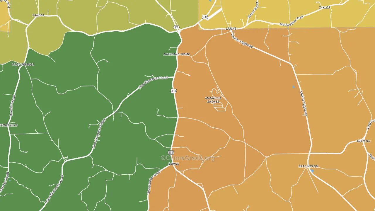 Highland Home, AL Map of Arson Rates