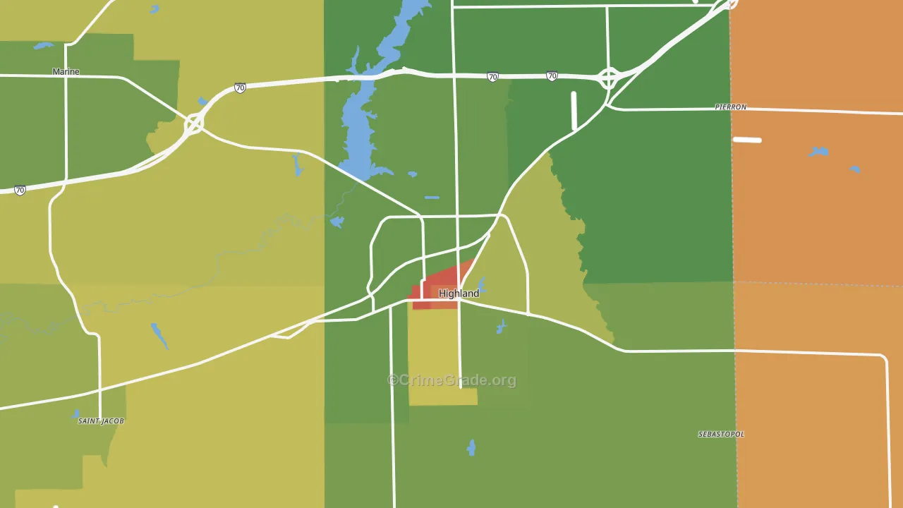 Highland, IL Map of Arson Rates