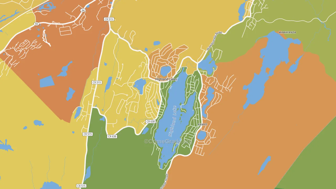 Highland Lake, NJ Map of Arson Rates