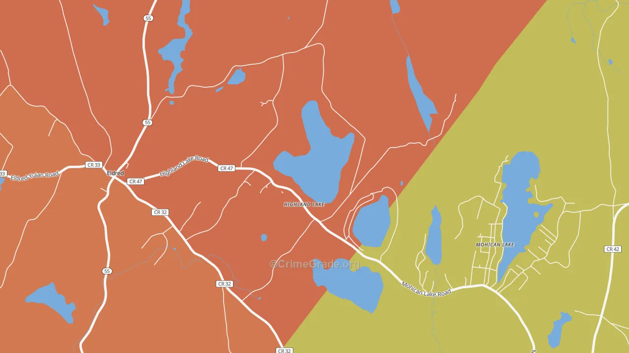 Highland Lake, NY Map of Arson Rates