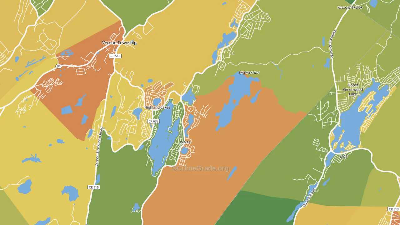 Highland Lakes, NJ Map of Arson Rates