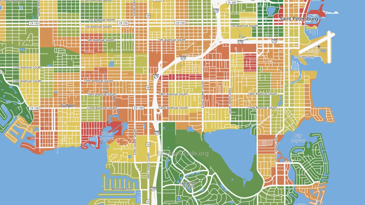 Highland Oaks, St. Petersburg, FL Map of Arson Rates