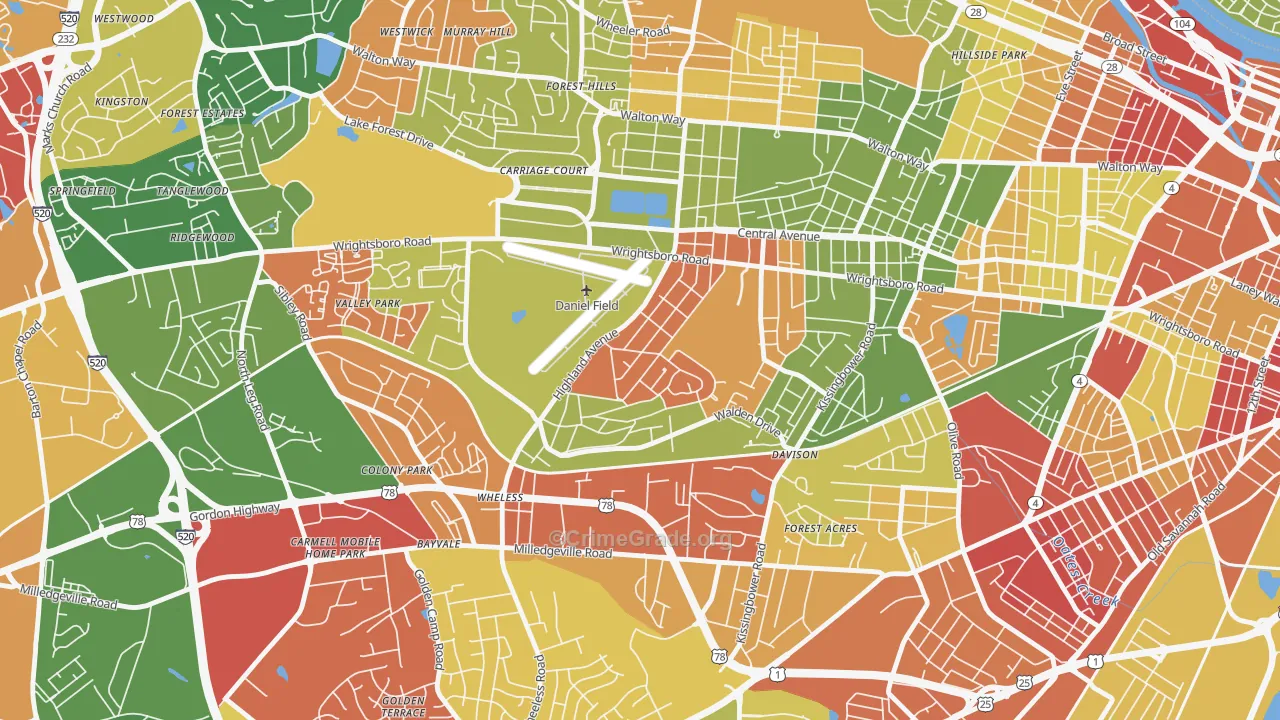 Highland Park, Augusta, GA Map of Arson Rates