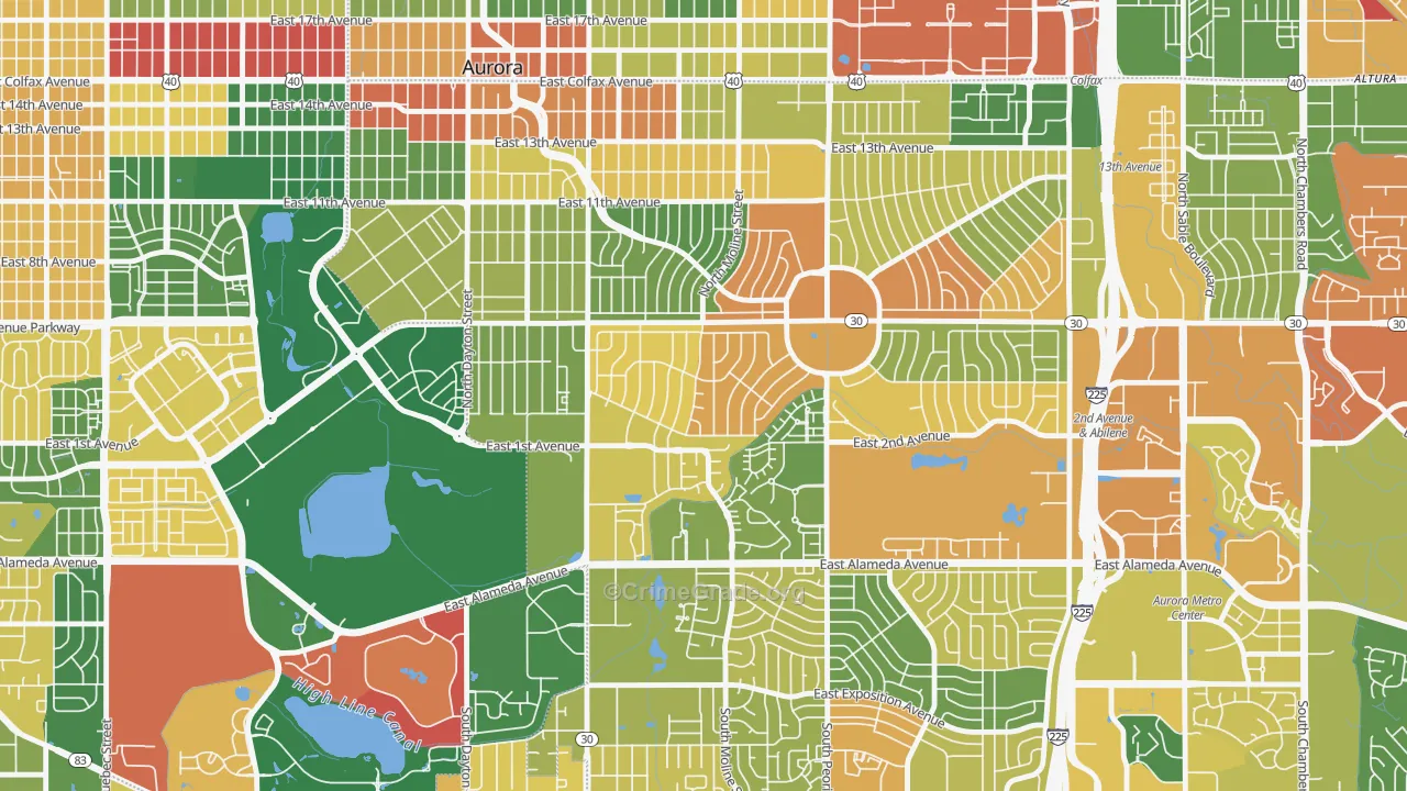 Highland Park, Aurora, CO Map of Arson Rates
