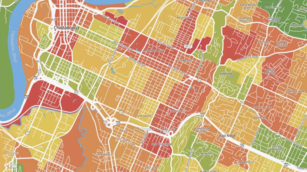 Highland Park, Chattanooga, TN Map of Arson Rates