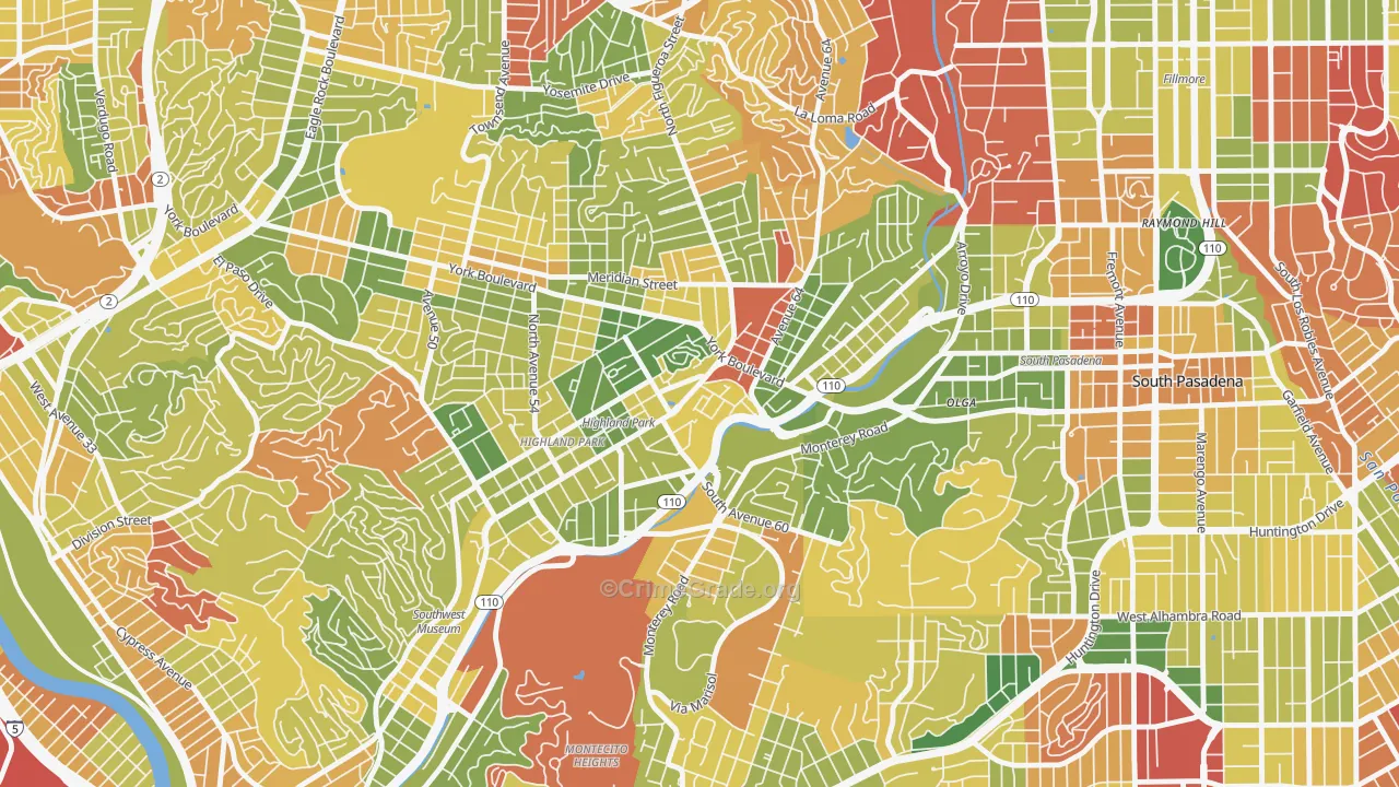 Highland Park, Los Angeles, CA Map of Arson Rates