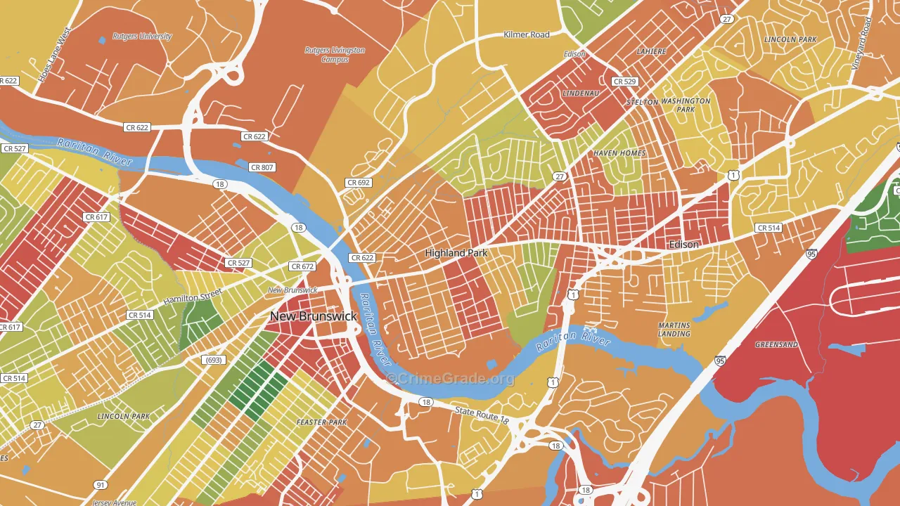 Highland Park, NJ Map of Arson Rates