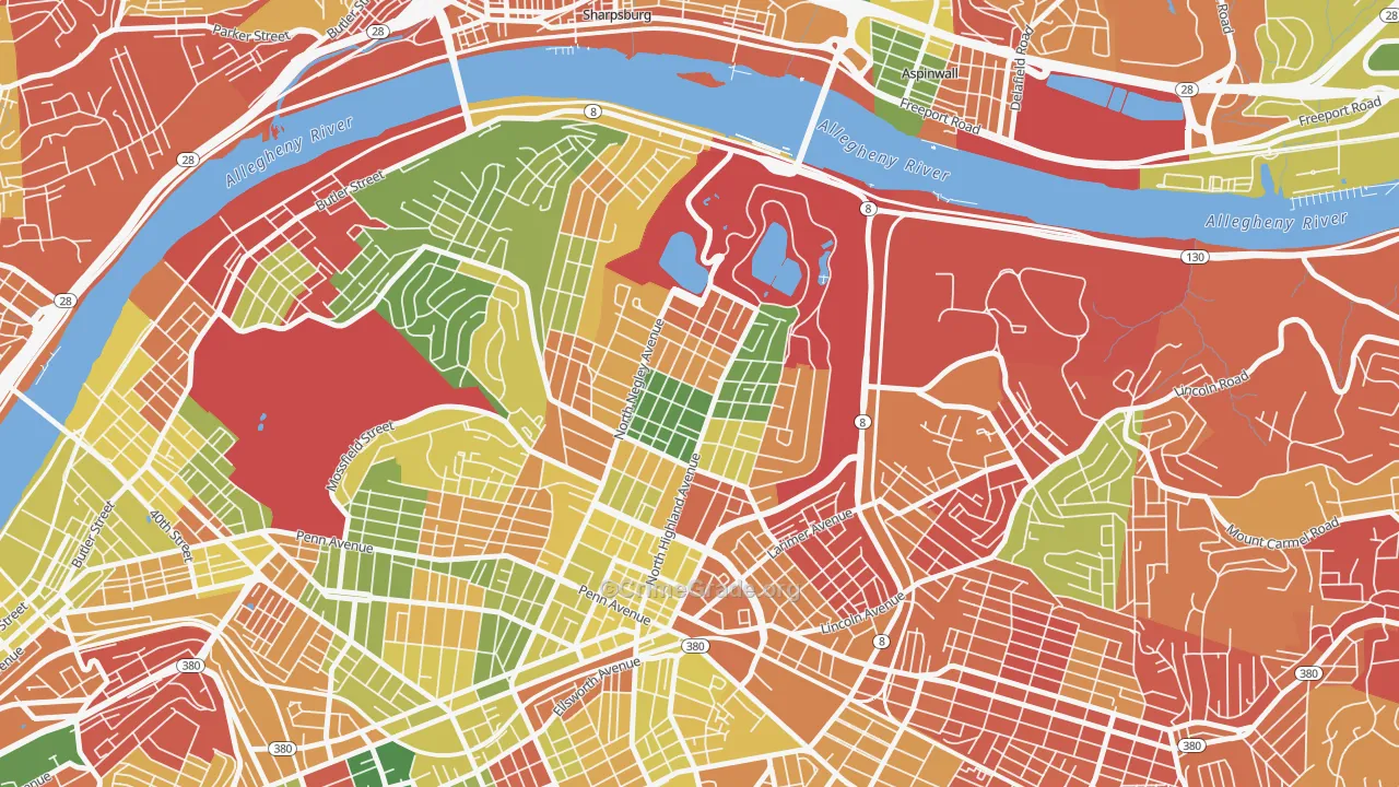 Highland Park, Pittsburgh, PA Map of Arson Rates
