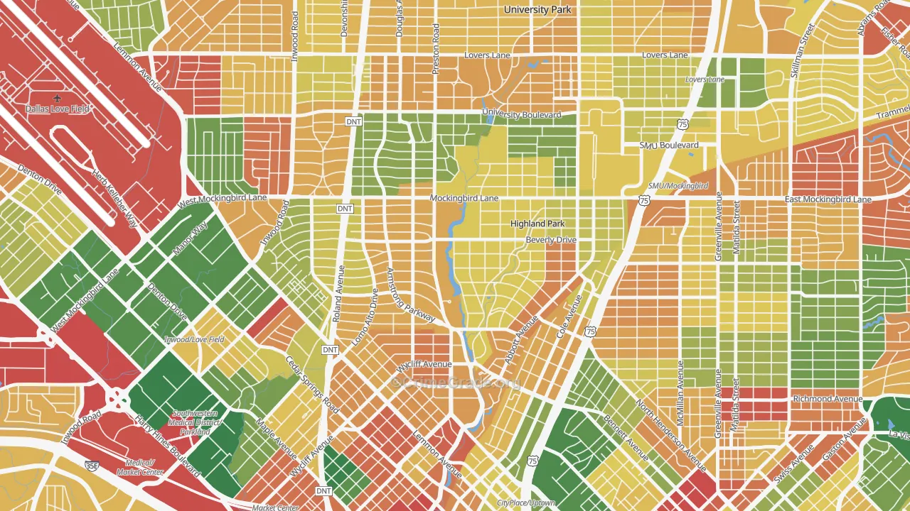 Highland Park, TX Map of Arson Rates