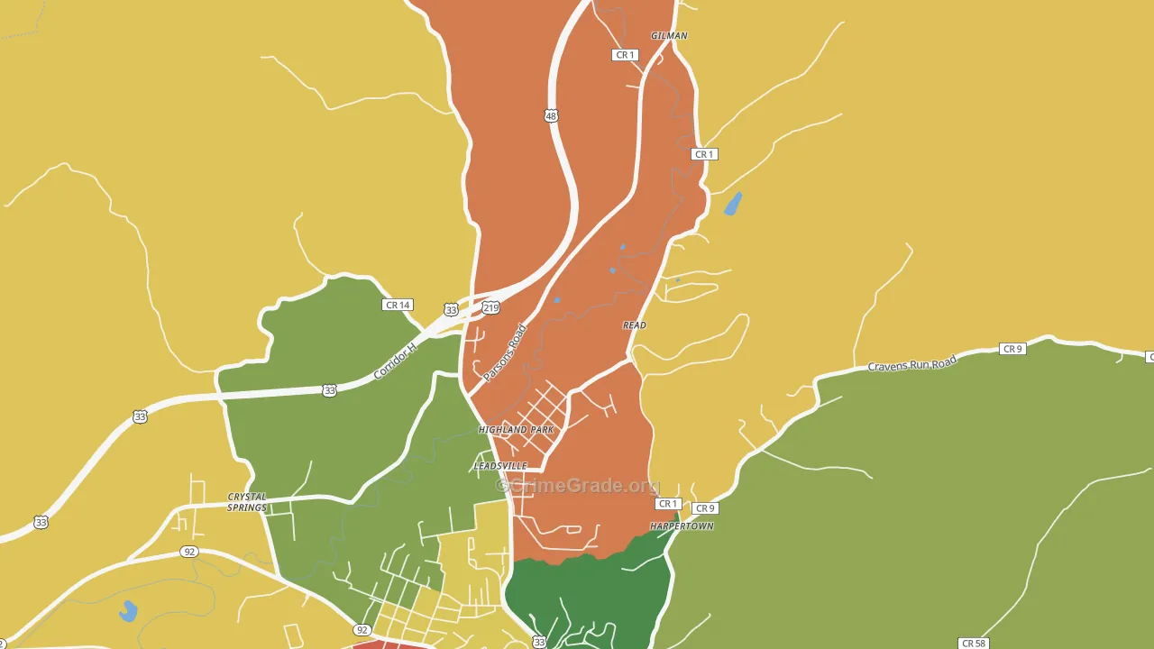 Highland Park, WV Map of Arson Rates