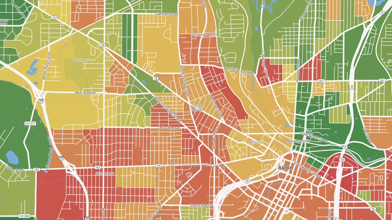 Highland Square, Akron, OH Map of Arson Rates