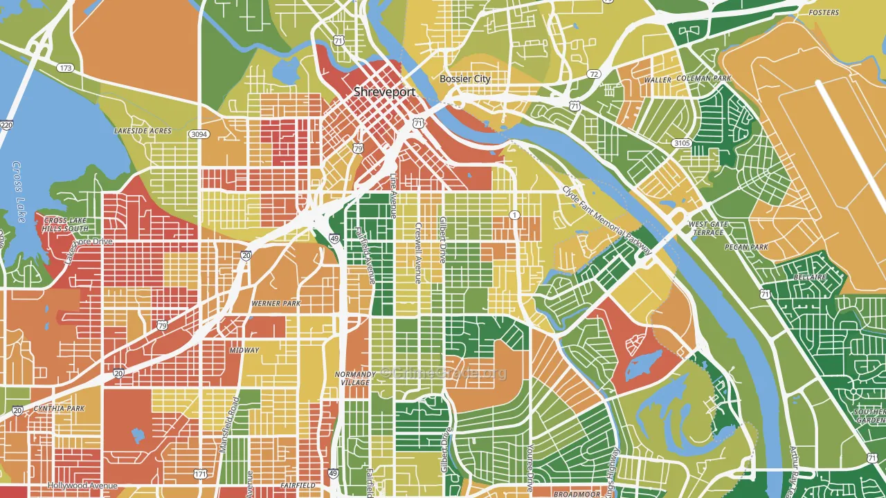 Highland-Stoner Hill, Shreveport, LA Map of Arson Rates