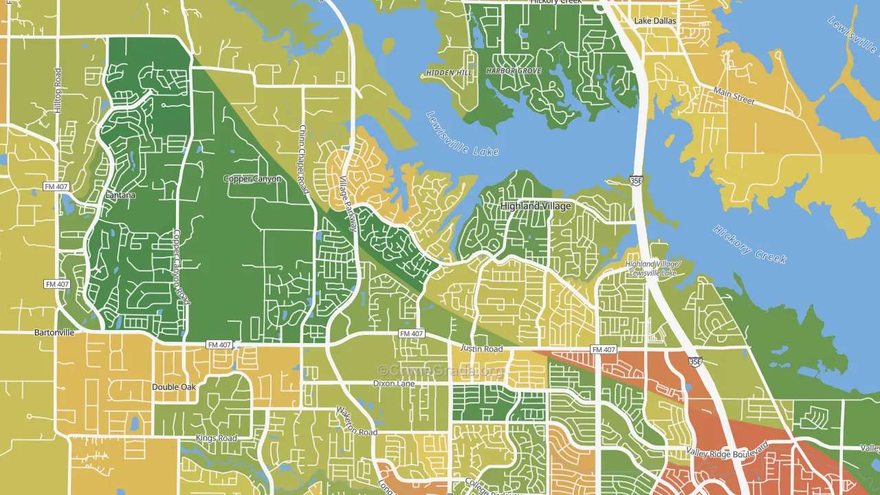 Highland Village, TX Map of Arson Rates