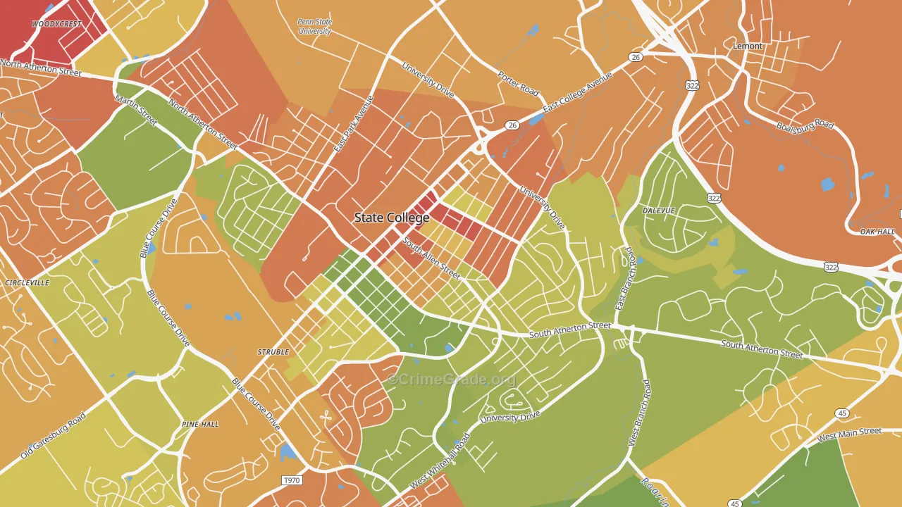 Highlands Historic District, State College, PA Map of Arson Rates