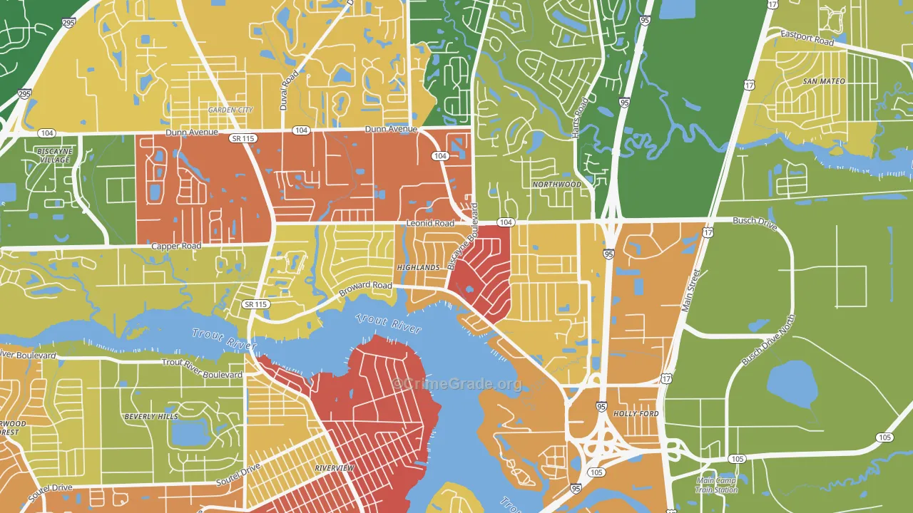 Highlands, Jacksonville, FL Map of Arson Rates
