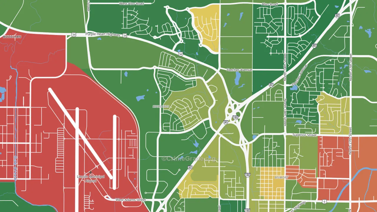 Highlands, Lincoln, NE Map of Arson Rates