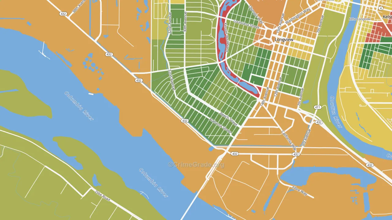 Highlands, Longview, WA Map of Arson Rates