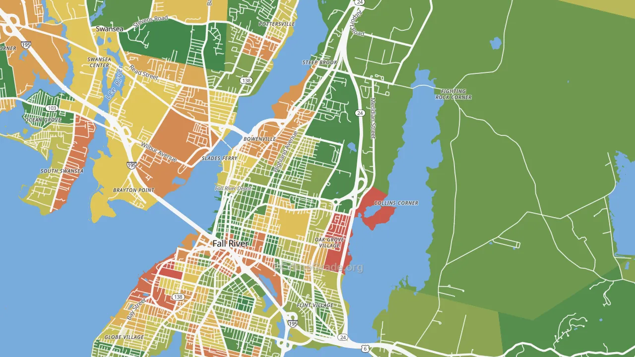 Highlands-Providence, Fall River, MA Map of Arson Rates