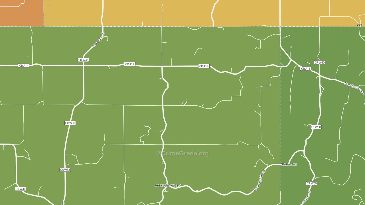 Highlandville, IA Map of Arson Rates