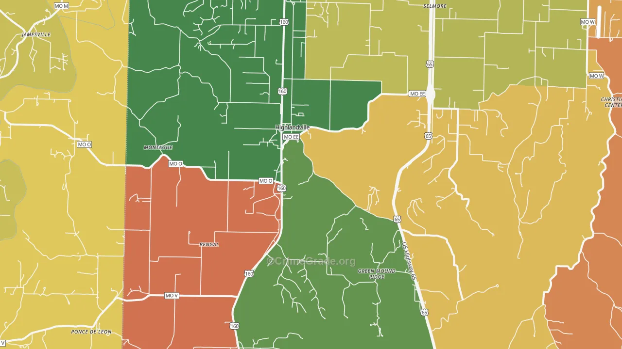 Highlandville, MO Map of Arson Rates