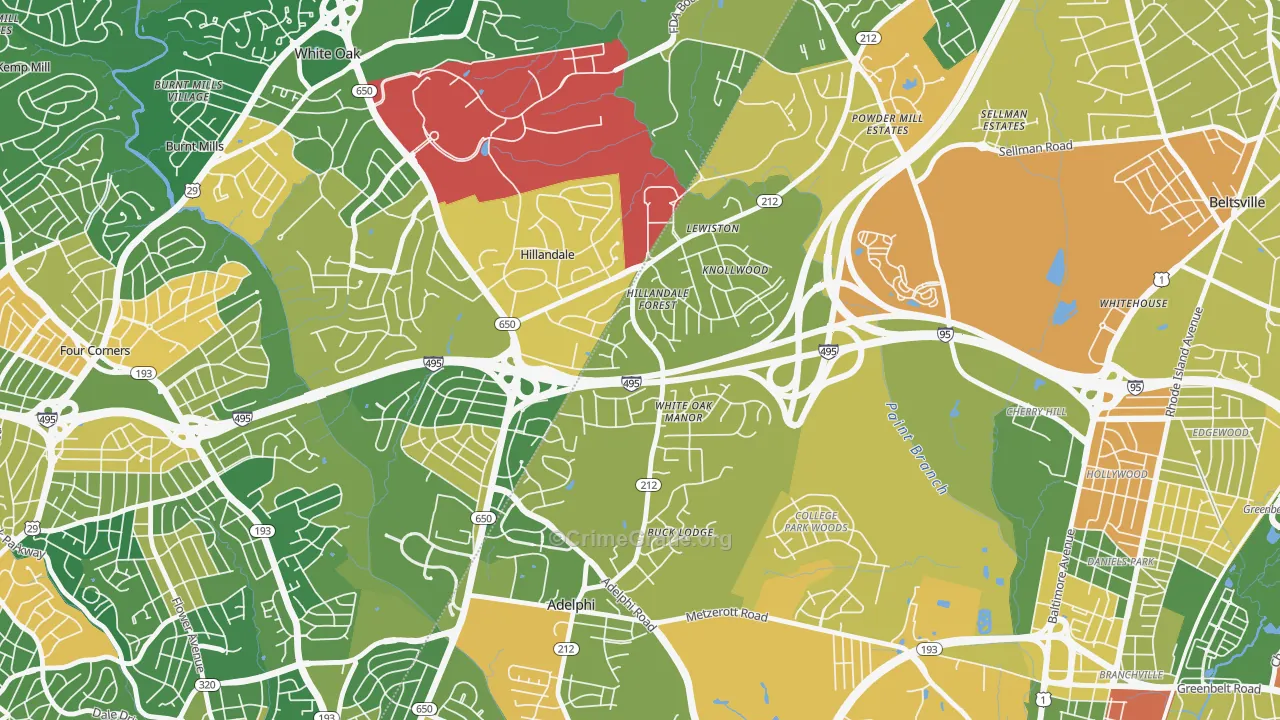 Hillandale, Silver Spring, MD Map of Arson Rates