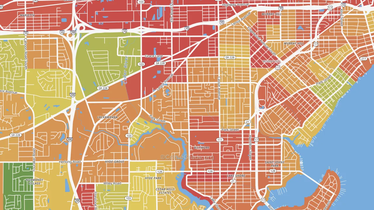 Hillcrest, Jacksonville, FL Map of Arson Rates
