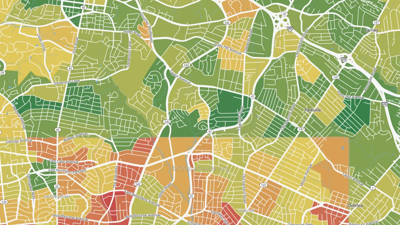 Hillendale, Parkville, MD Map of Arson Rates