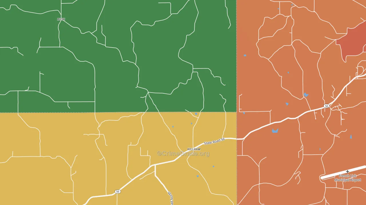 Hillham, IN Map of Arson Rates