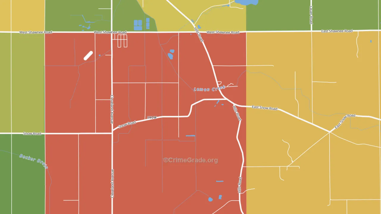 Hills Corners, MI Map of Arson Rates
