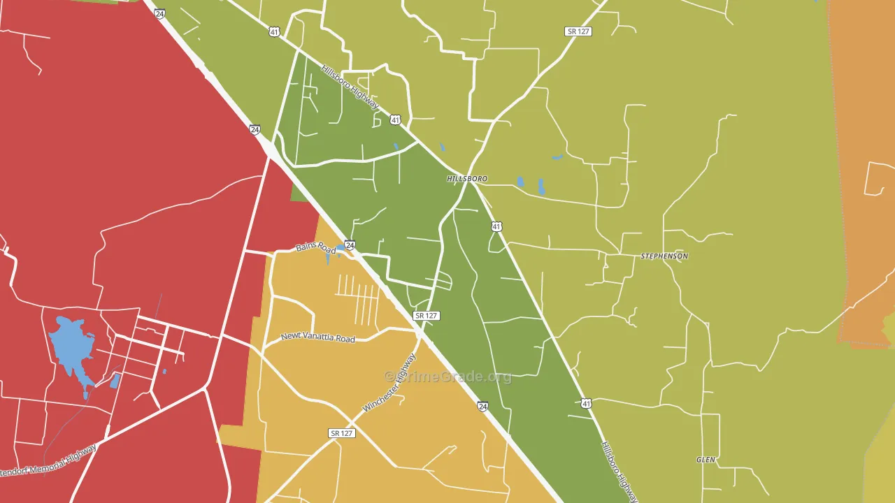 Hillsboro, TN Map of Arson Rates