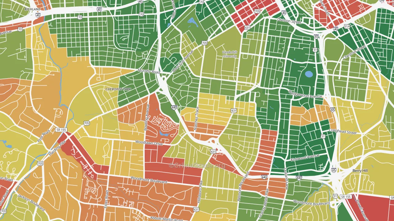 Hillsboro West End, Nashville, TN Map of Arson Rates